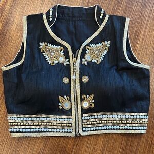 Embellished Black Vest with Gold Accents